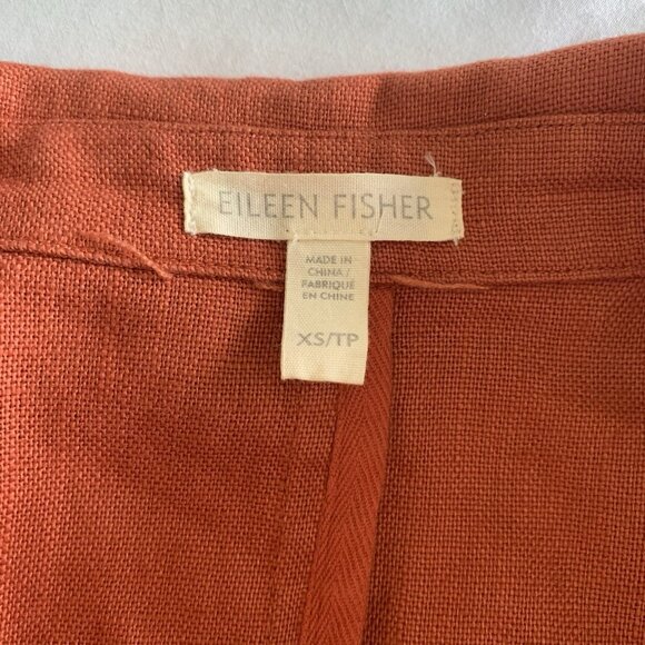 Eileen Fisher XS Rust Orange Duster Jacket Organic Cotton Open Front Long - Picture 7 of 9